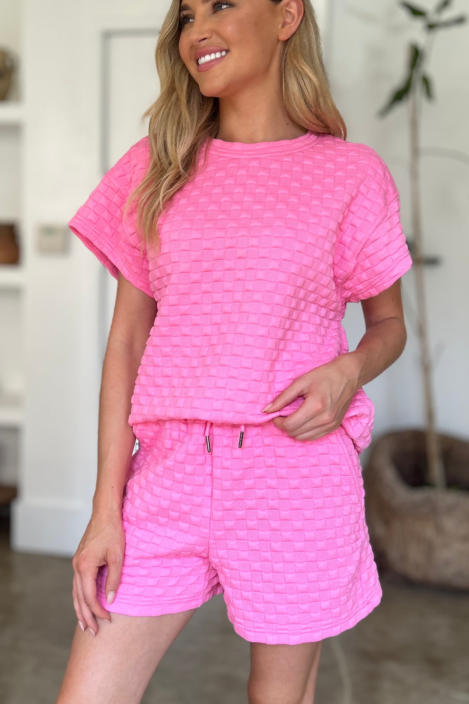 Double Take Full Size Texture T-Shirt and Shorts Set 