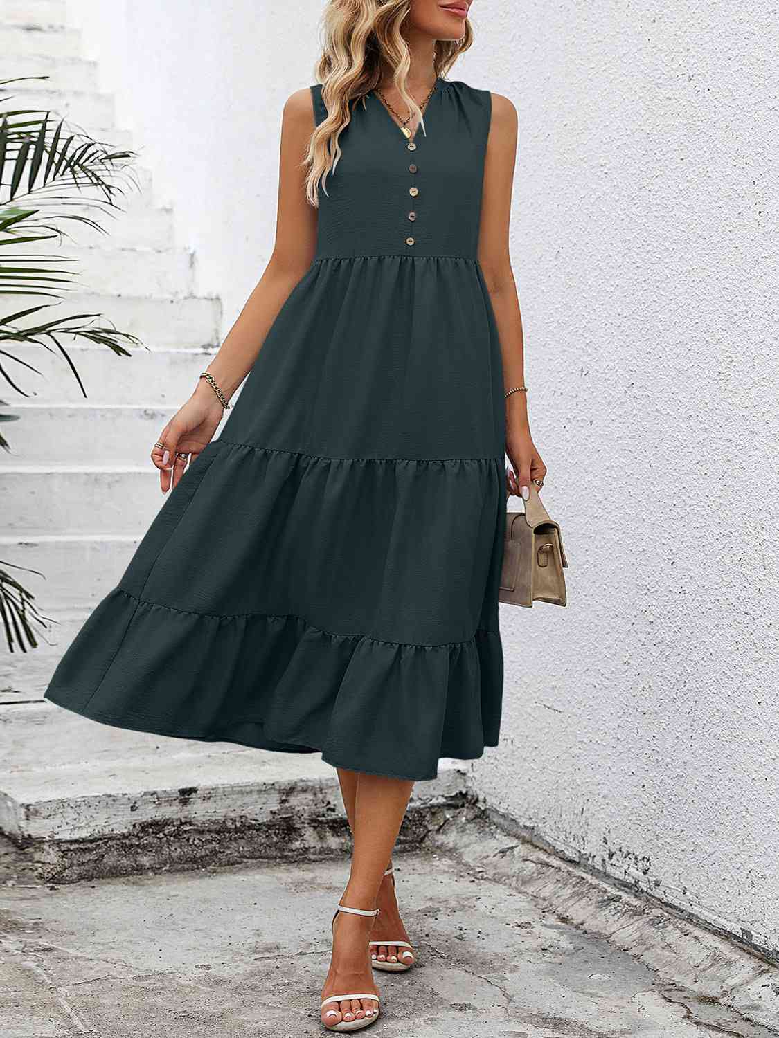 V-Neck Sleeveless Tiered Dress Dresses