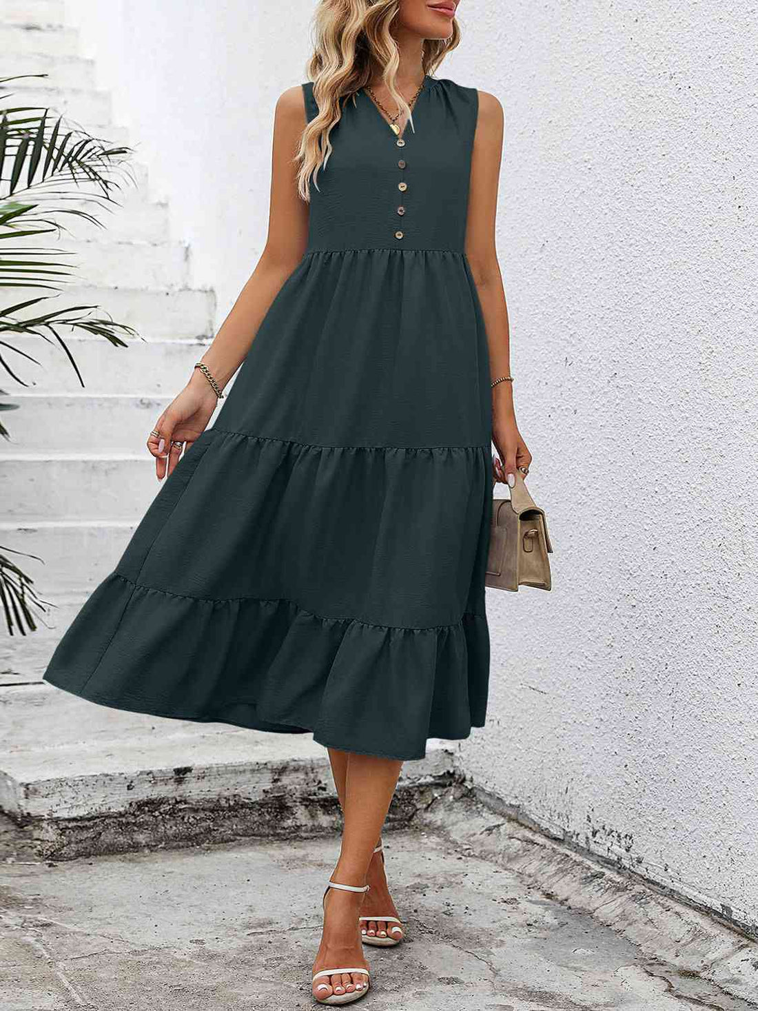 V-Neck Sleeveless Tiered Dress Dresses