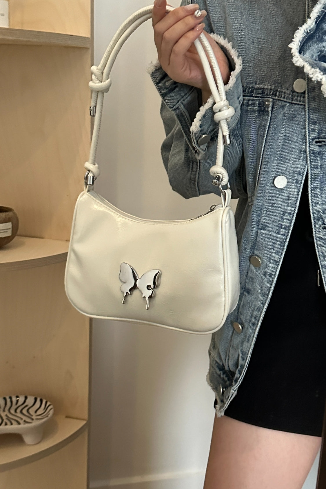 Butterfly PU Leather Knotted Strap Shoulder Bag 