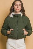 Love Tree Zip Up Cropped Hooded Sherpa Reversible Jacket 