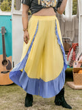 Plus Size Contrast Ruffled Wide Leg Pants 