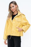 How Dare U Drawstring Hem PU Leather Zip Up Jacket 