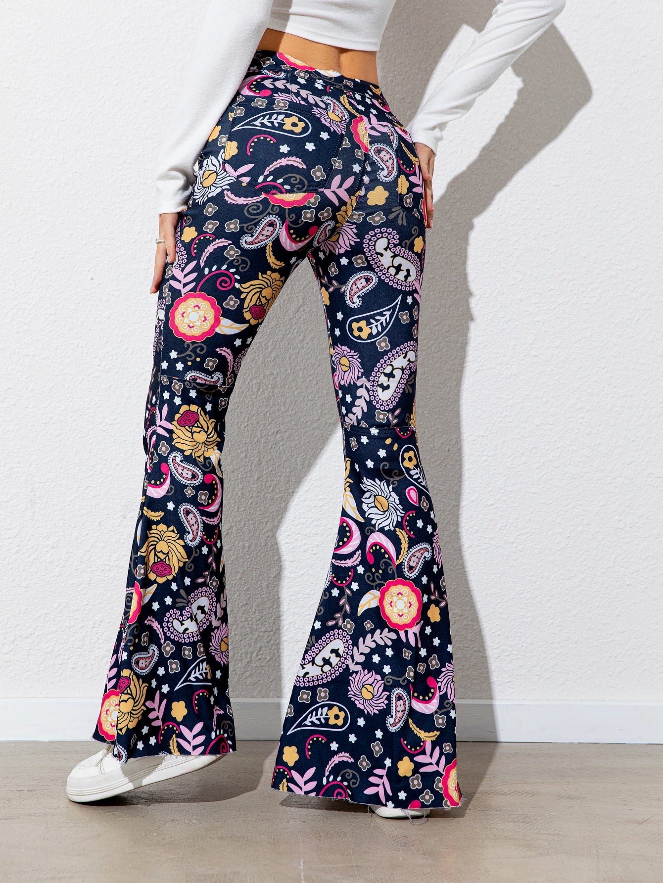 Floral High Waist Flare Leg Pants 