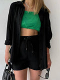 Textured Button Up Shirt and Shorts Set Two Piece Dresses