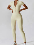Basic Bae Half Zip Short Sleeve Active Jumpsuit 