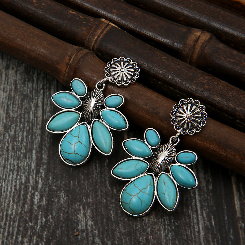 Artificial Turquoise Flower Earrings 