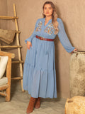 Plus Size Polka Dot Tie Neck Balloon Sleeve Maxi Dress 
