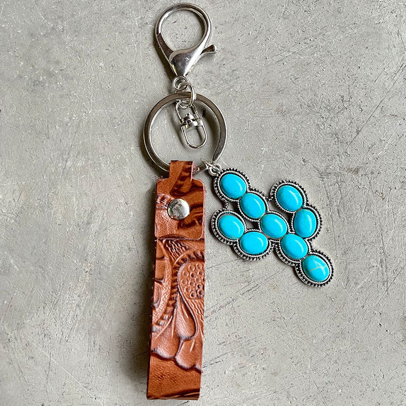 Turquoise Genuine Leather Key Chain 