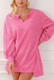 Notched Long Sleeve Oversize Sweatshirt 