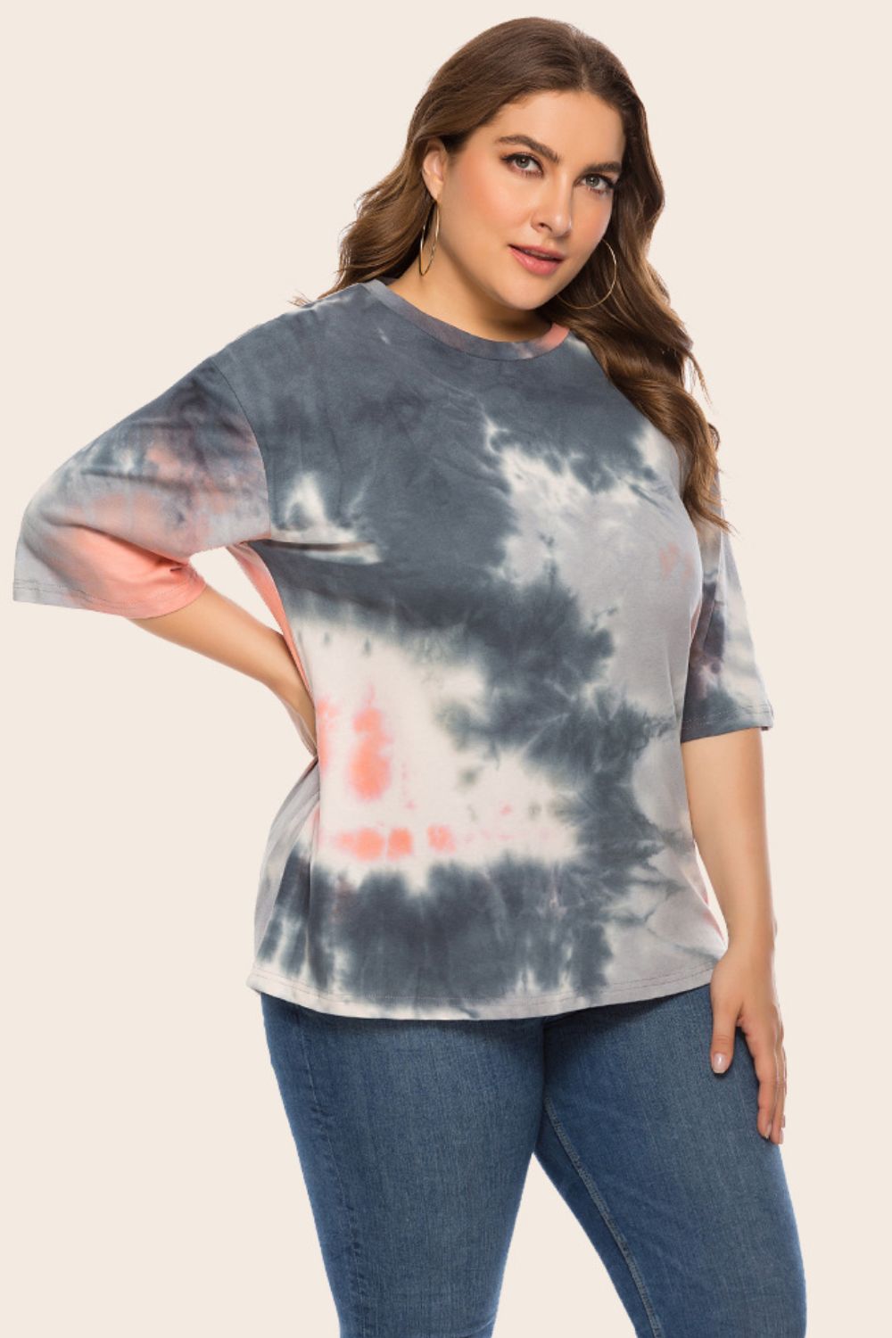 Plus Size Tie-Dye Half Sleeve Tee Shirt 