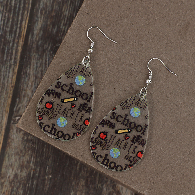 Acrylic Letter Teardrop Shape Earrings 