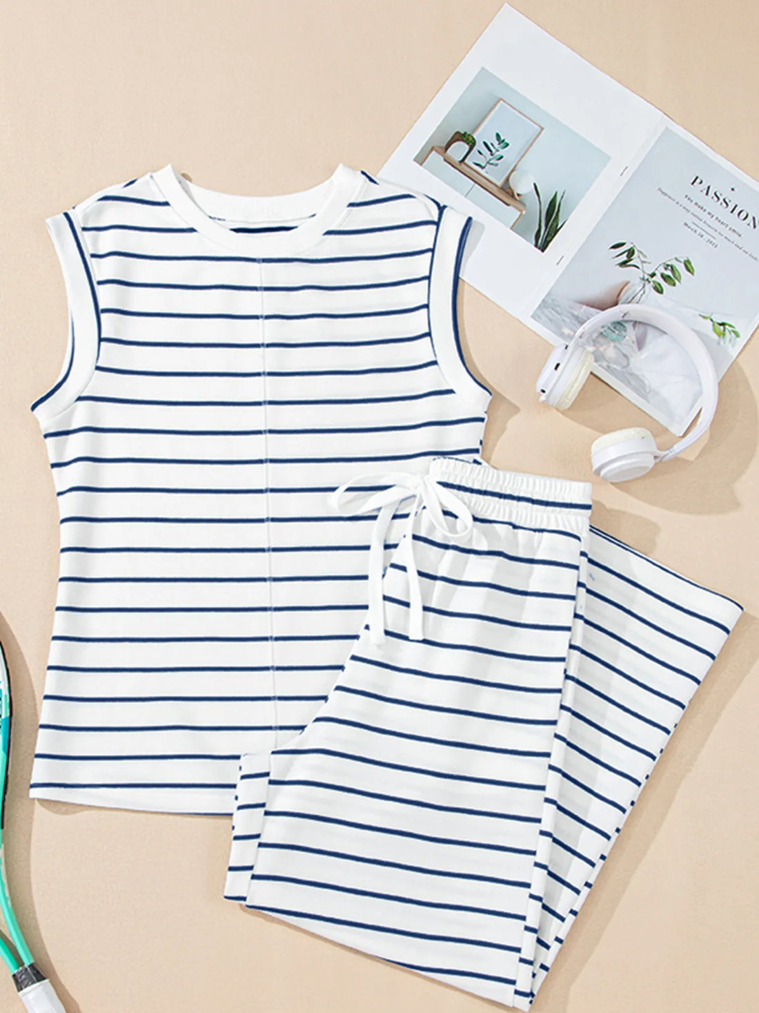 Casual Striped Tank and Wide Leg Pants 2pcs Set Two Piece Dresses