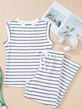 Casual Striped Tank and Wide Leg Pants 2pcs Set Two Piece Dresses