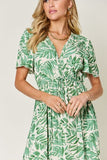 Double Take Full Size Printed Drawstring Short Sleeve Dress 