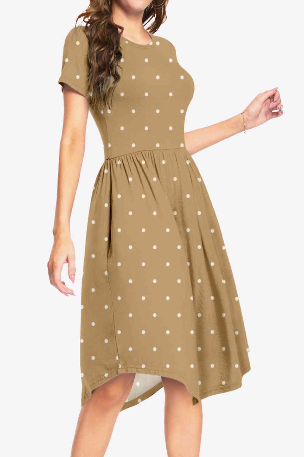 Printed Round Neck Short Sleeve Dress with Pockets Dresses