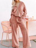 Zip Up Dropped Shoulder Hooded Top and Pants Set 