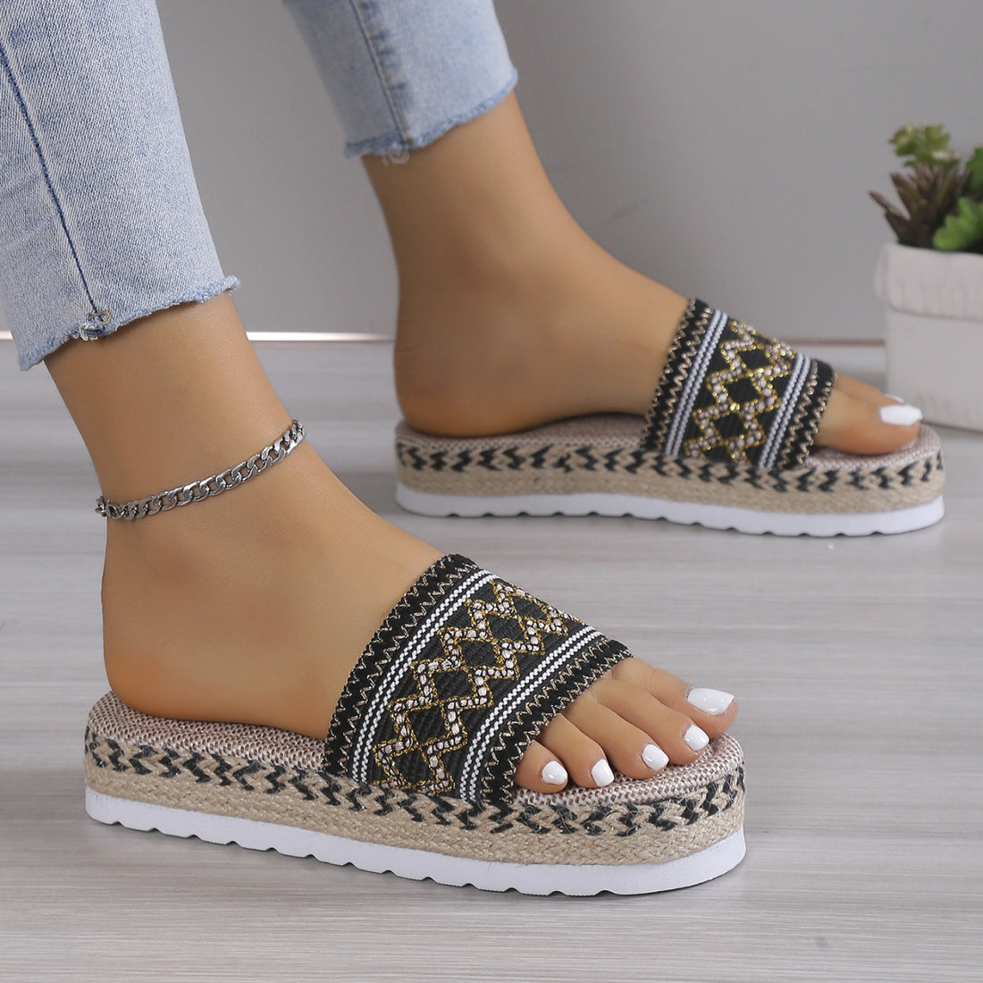 Geometric Weave Platform Sandals 