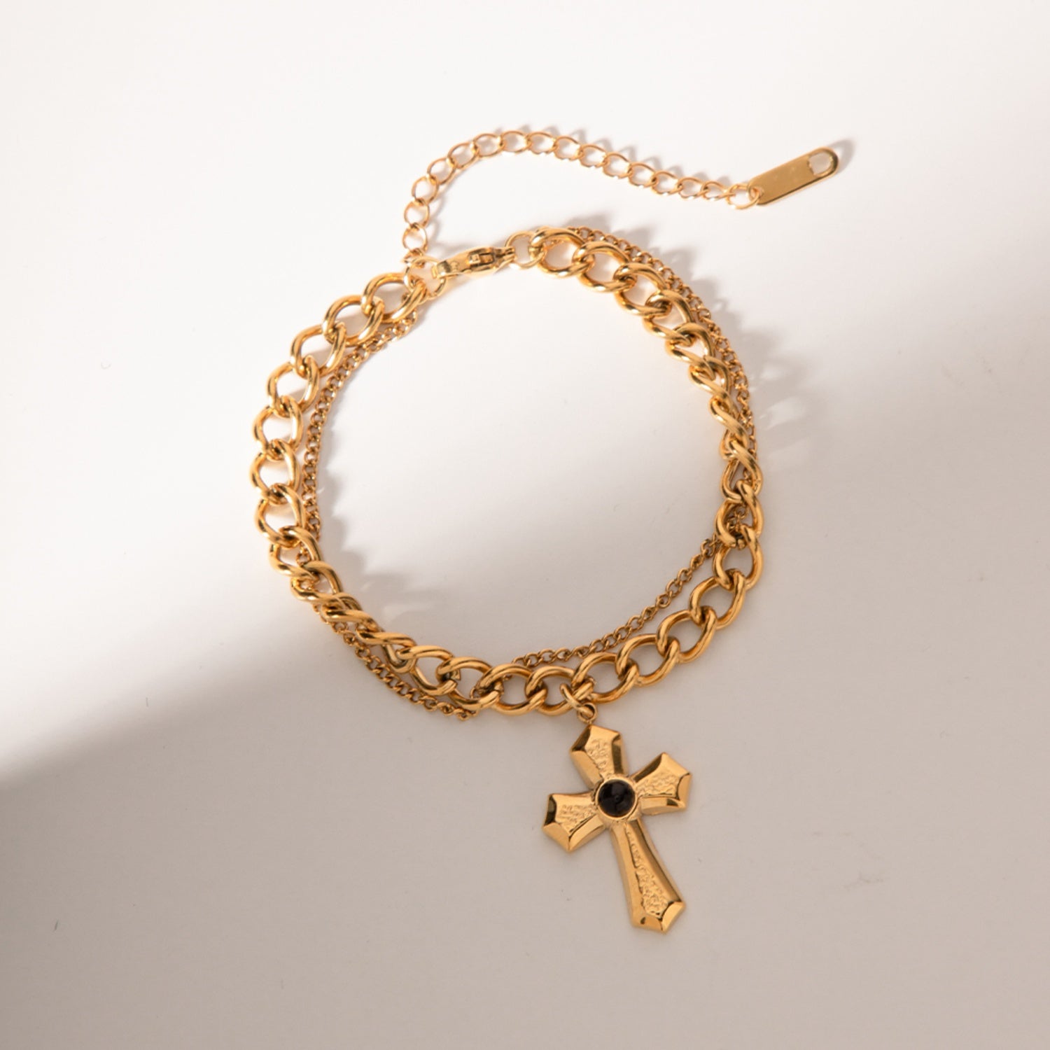 Stainless Steel Imitation Gemstone Cross Shape Pendant Bracelet 
