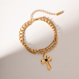 Stainless Steel Imitation Gemstone Cross Shape Pendant Bracelet 