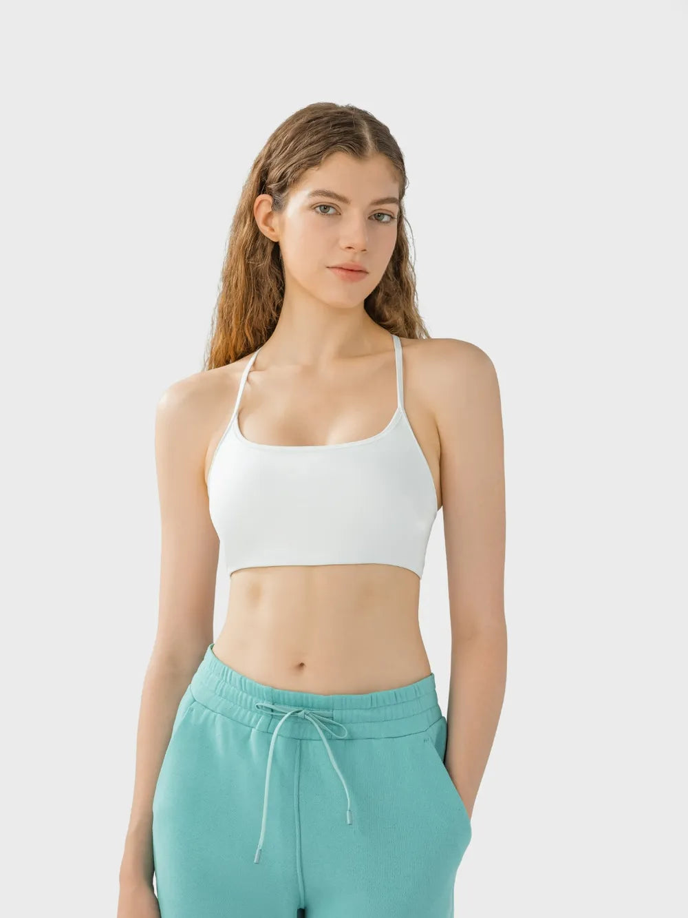 Millennia Crisscross Back Scoop Neck Active Cami with Detachable Chest Pads 