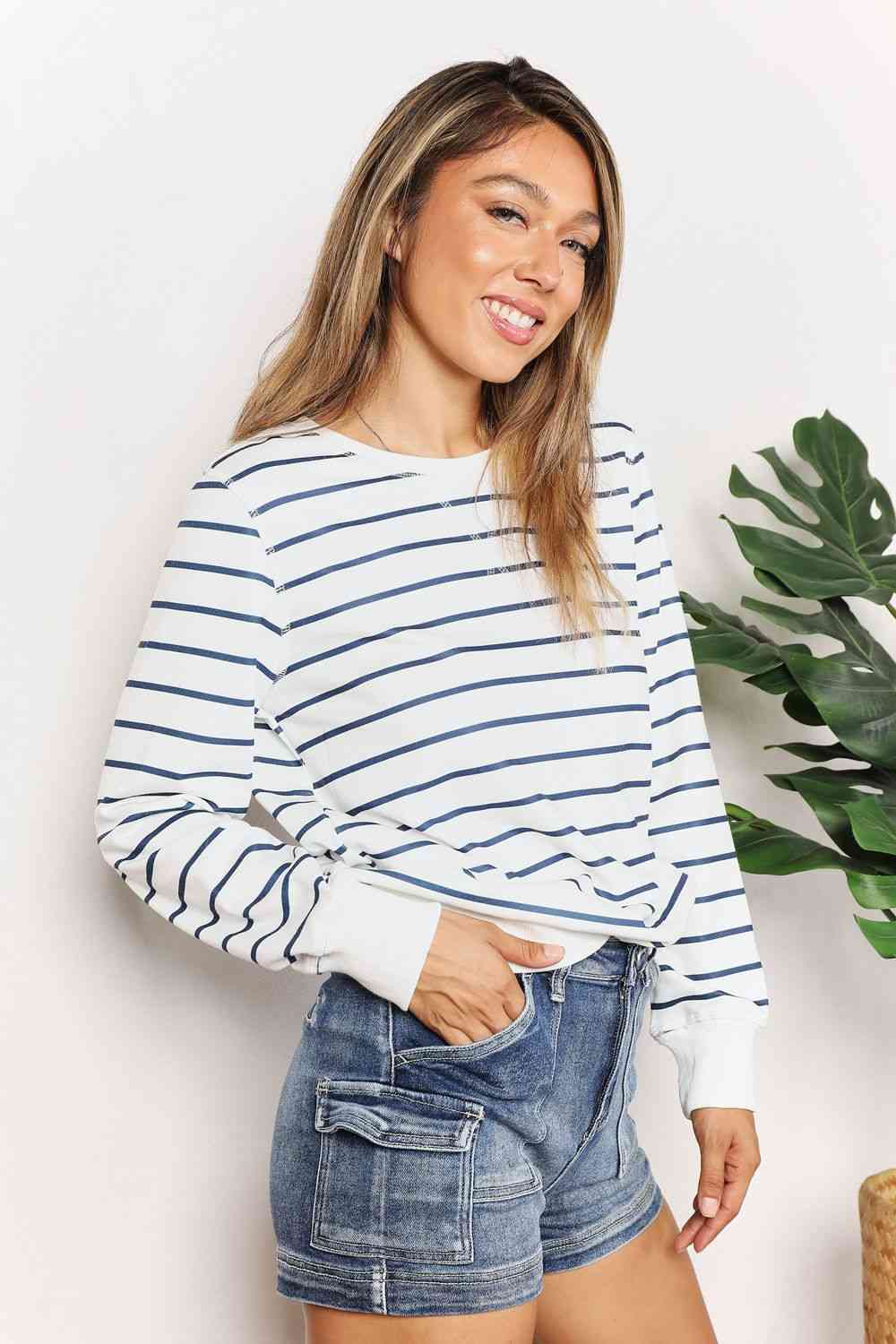 Double Take Striped Long Sleeve Round Neck Top 