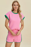 Double Take Full Size Texture Contrast T-Shirt and Shorts Set 
