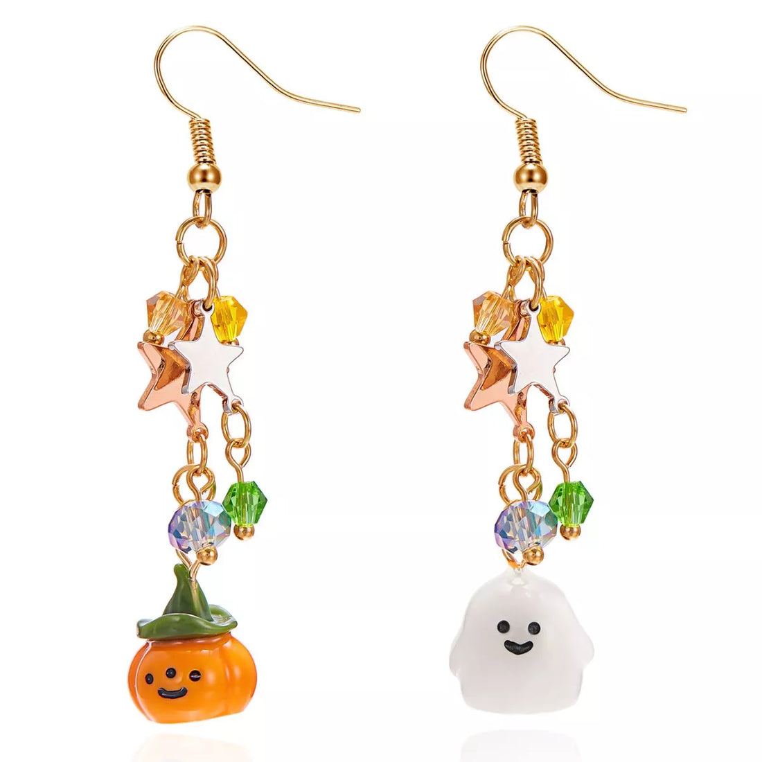 Halloween Asymmetrical Pumpkin Ghost Earrings 