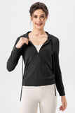 Drawstring Zip Up Hooded Active Outerwear 
