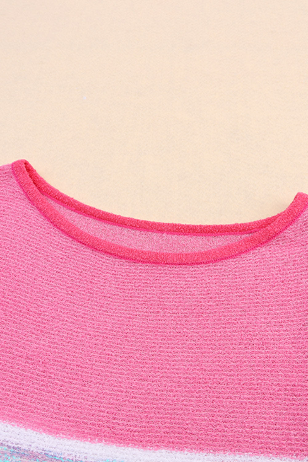 Contrast Round Neck Three-Quarter Sleeve Knit Top 