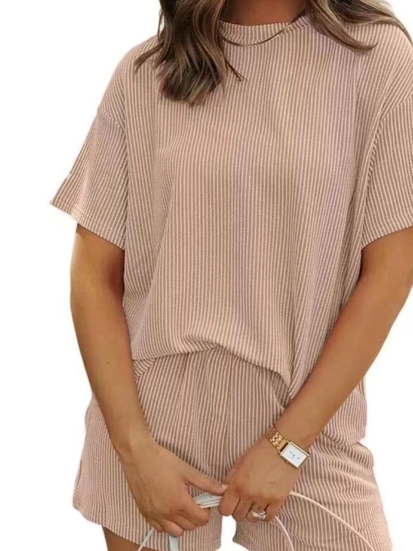 Full Size Ribbed Short Sleeve Top and Shorts Two-Piece Set Plus Size Lingerie & Nightwear