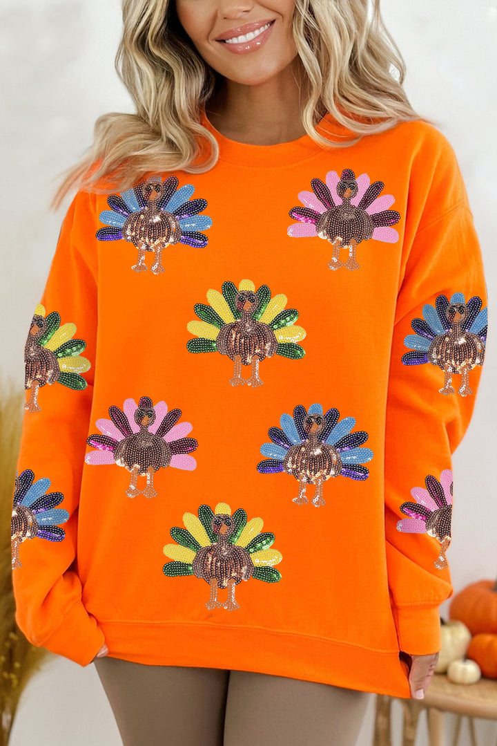 Orange Colorful Turkey Thanksgiving Graphic Sweatshirt Graphic/Graphic Sweatshirts