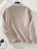 Cable-Knit Mock Neck Long Sleeve Sweater 