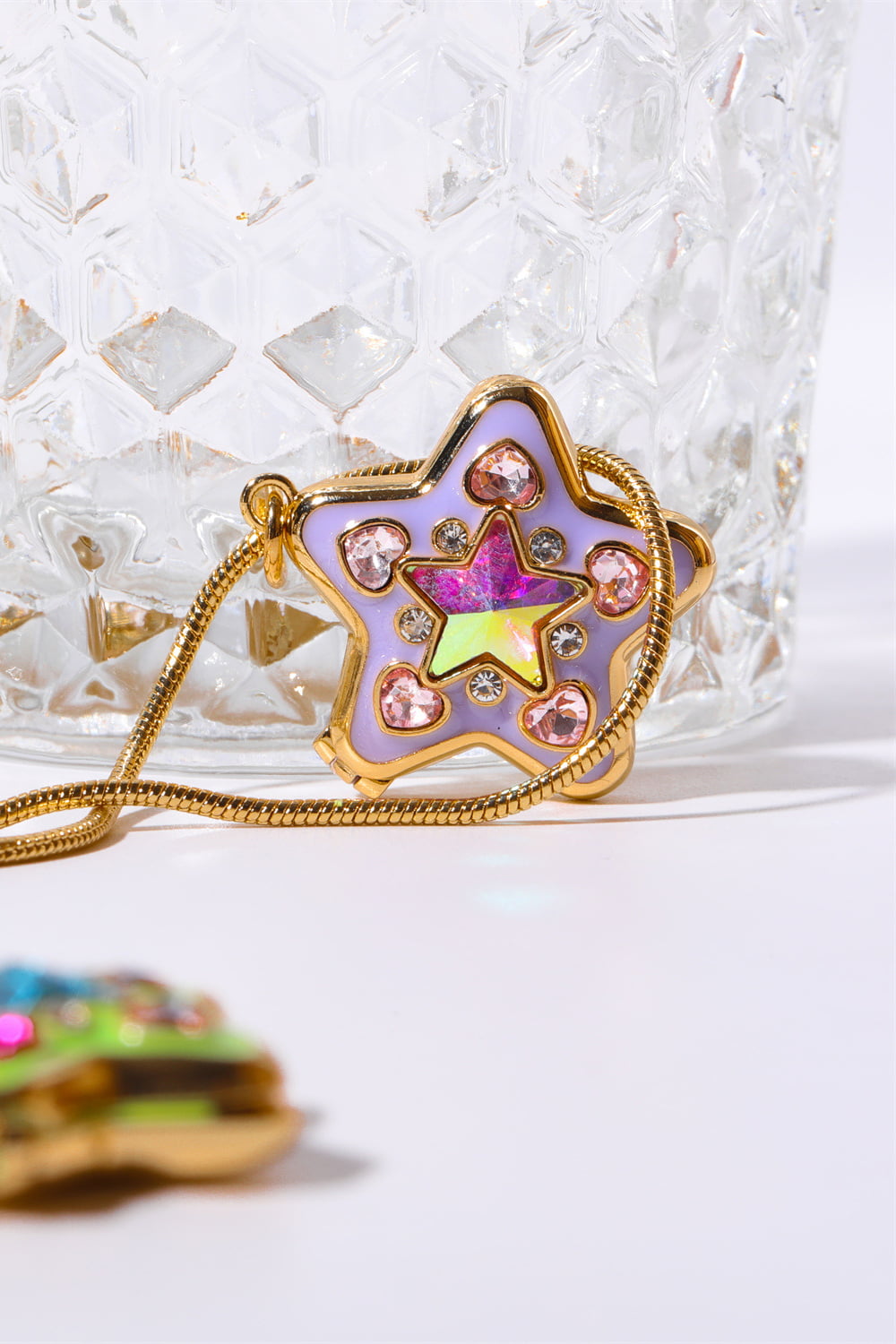 Rhinestone Decor Star Box Pendant Necklace 