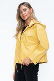 How Dare U Drawstring Hem PU Leather Zip Up Jacket 
