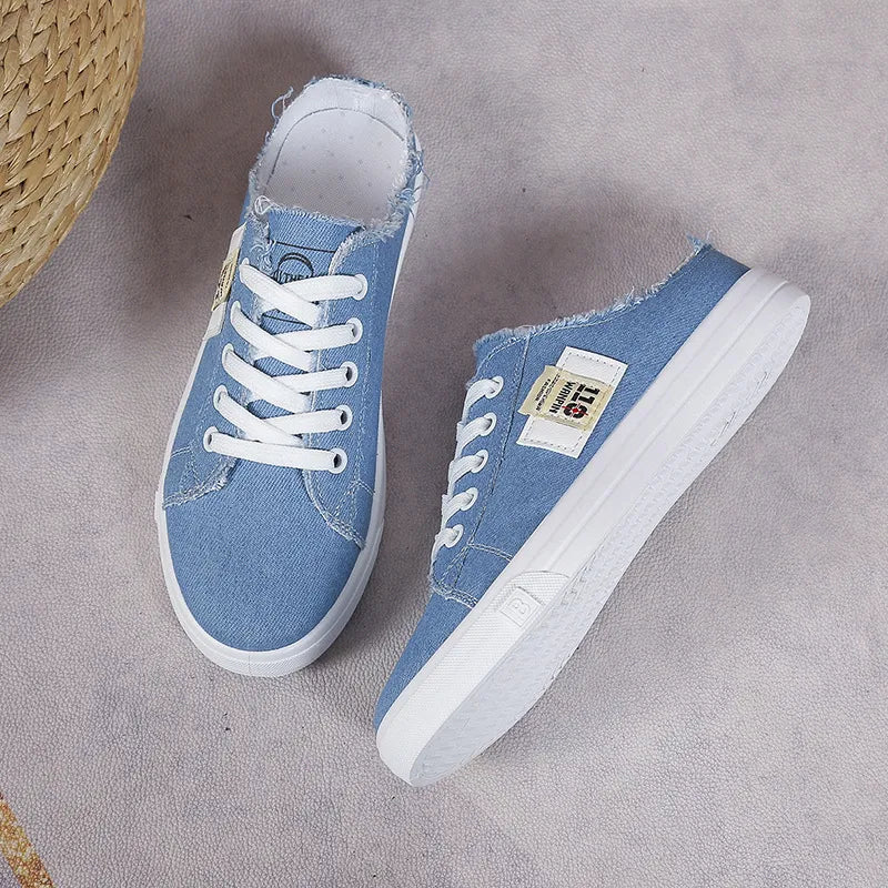 Frayed Hem Lace Up Canvas Sneakers 