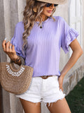 Mandy Ruffled Round Neck Short Sleeve Blouse 
