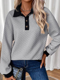 Texture Quarter Button Long Sleeve Sweatshirt 