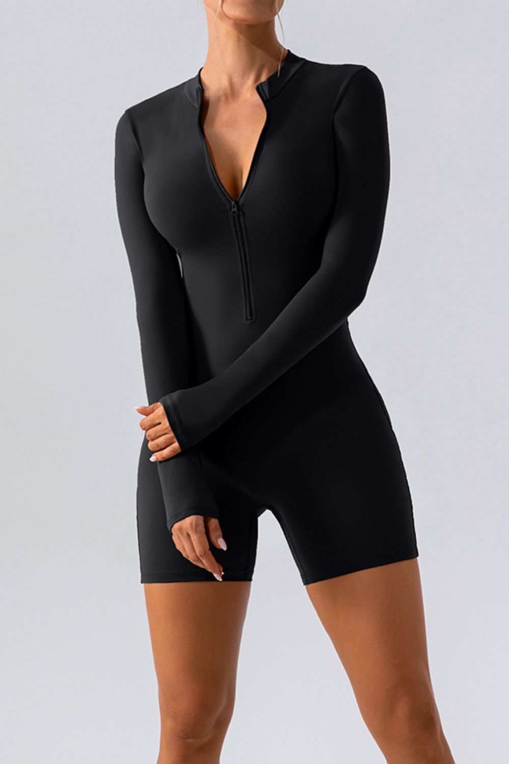 Half Zip Long Sleeve Active Romper 