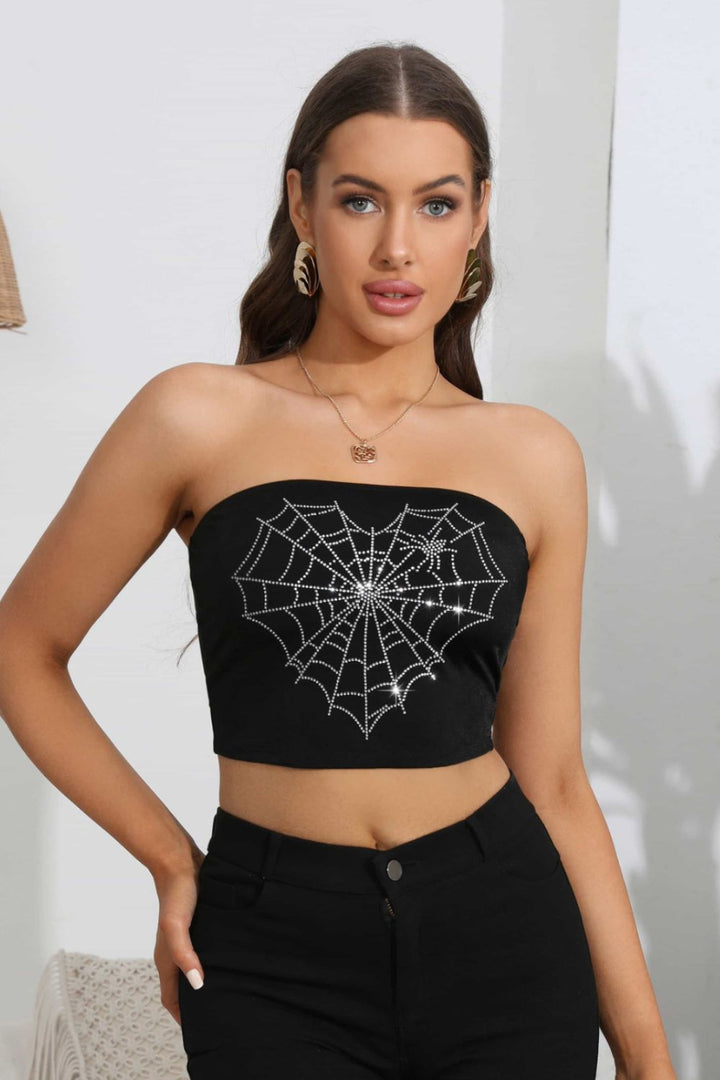 Heart Spider Web Graphic Tube Top 