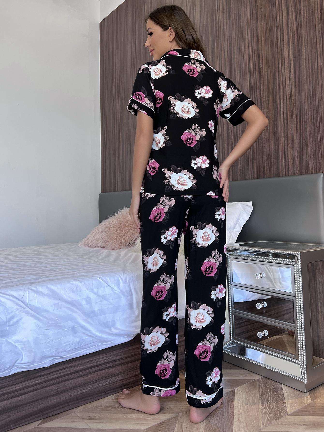 Floral Short Sleeve Shirt and Pants Lounge Set Lingerie & Nightwear