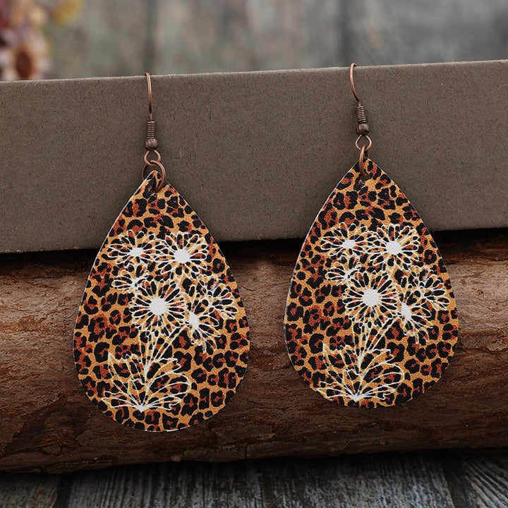 Leopard PU Leather Teardrop Shape Earrings 