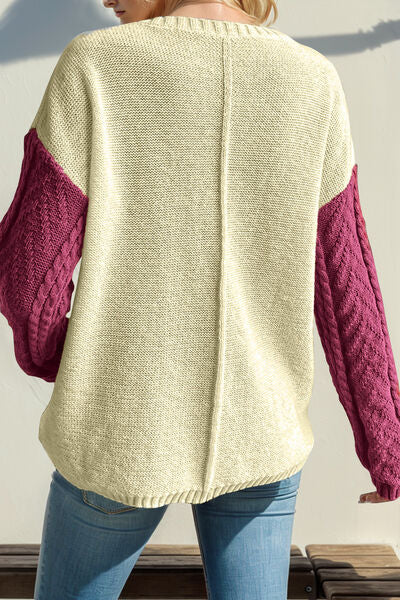 Double Take Full Size Color Block Drop Shoulder Sweater 