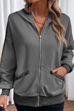 Waffle-Knit Pocketed Zip Up Hooded Jacket 