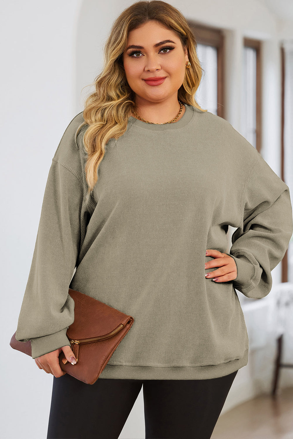 Plus Size Round Neck Dropped Shoulder Sweatshirt 