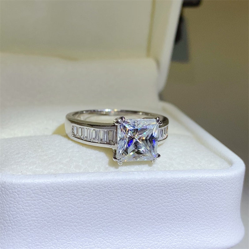 3 Carat Moissanite 925 Sterling Silver Square Shape Ring 