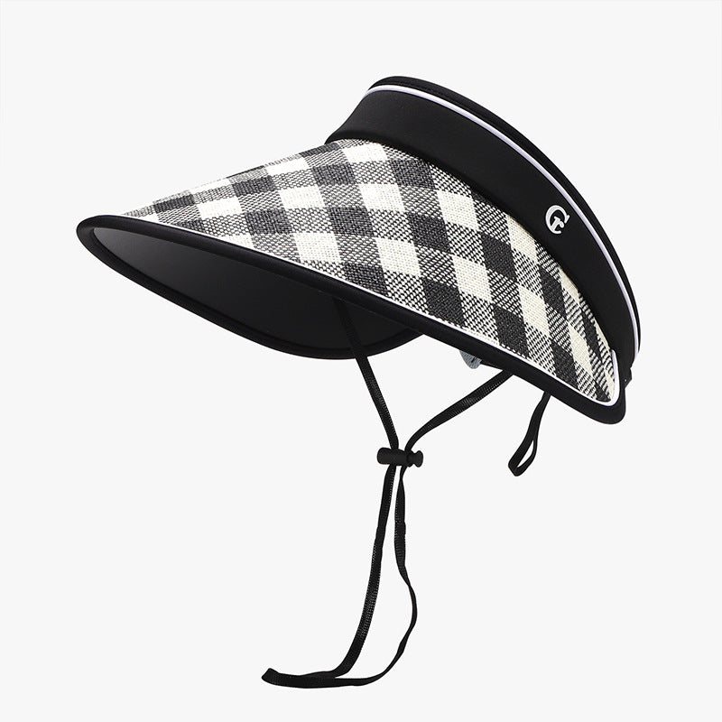 Plaid Natural Grass Adjustable Sun Hat 