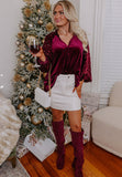 Sequin Notched Long Sleeve Blouse 