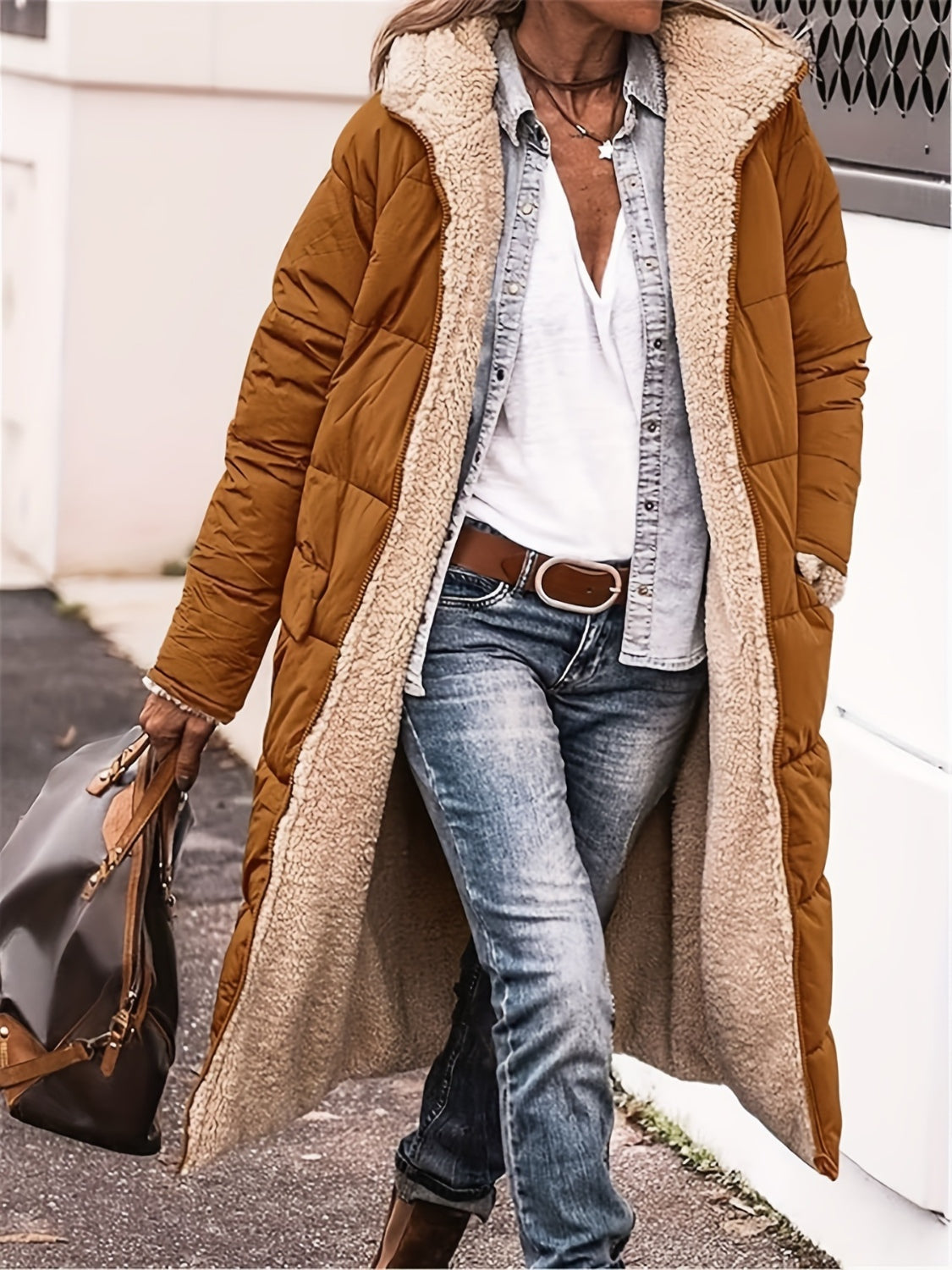 Plus Size Zip Up Sherpa Hooded Coat 