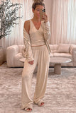 V-Neck Tank, Open Front Cardigan and Pants Lounge Set Lingerie & Nightwear